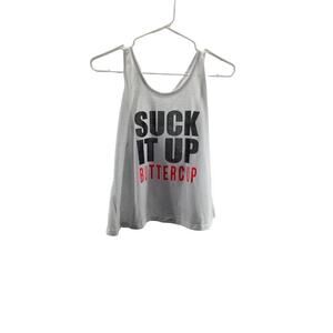 Wish & Whim Gray Suck It Up Buttercup Racerback Tank Top Women's Size Small